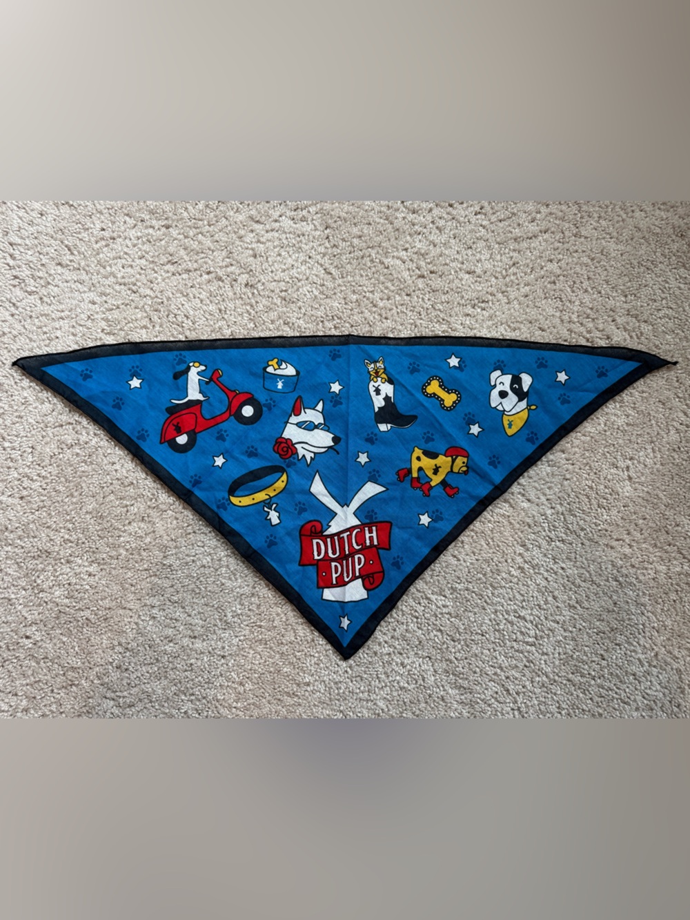 Dutch Bros Blue Dog Bandana with Cartoon Pup Graphics